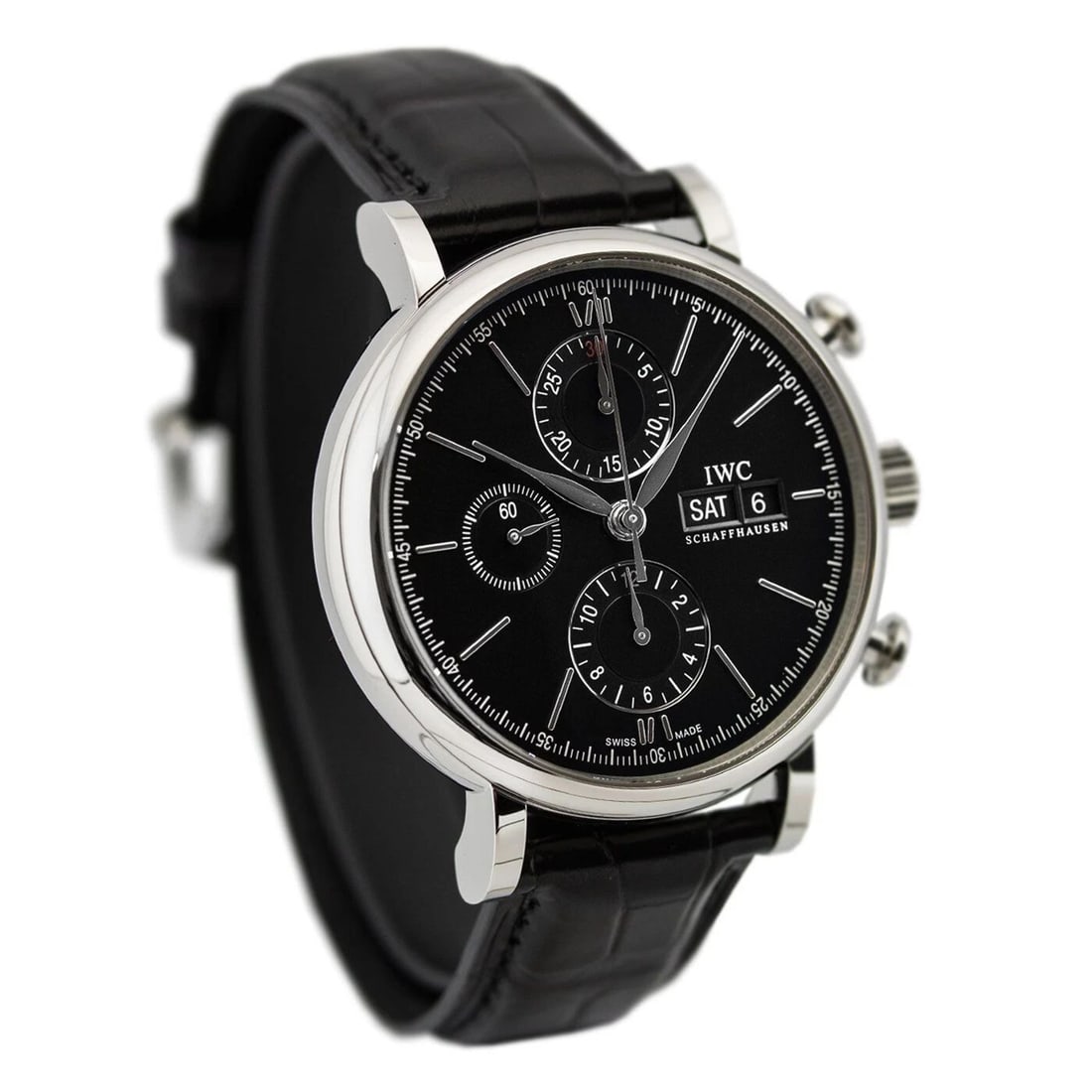 IWC Portofino Day Date Chronograph Steel Automatic 42 mm Black Watch IW391029: IWC PORTOFINO DAY DATE CHRONOGRAPH STEEL AUTOMATIC 42 MM BLACK WATCH IW391029