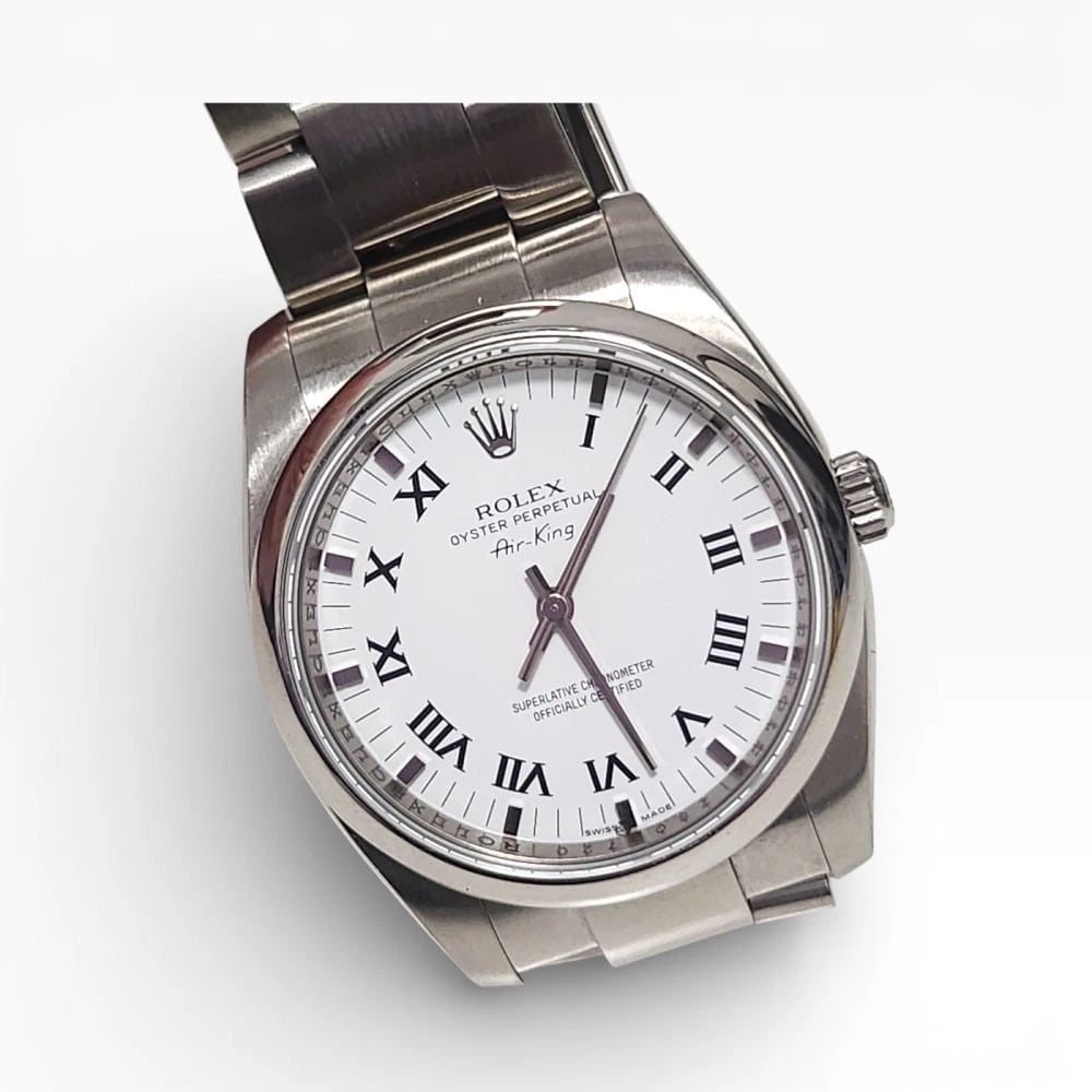 W/Papers 2008 Rolex Oyster Perpetual Air King 34 mm Steel White Watch 114200: W/PAPERS 2008 ROLEX OYSTER PERPETUAL AIR KING 34 MM STEEL WHITE WATCH 114200