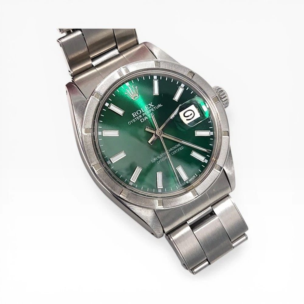 Rolex Date 34 mm Steel Green Dial Oyster Automatic Watch 1500 Circa 1963: ROLEX DATE 34 MM STEEL GREEN DIAL OYSTER AUTOMATIC WATCH 1500 CIRCA 1963