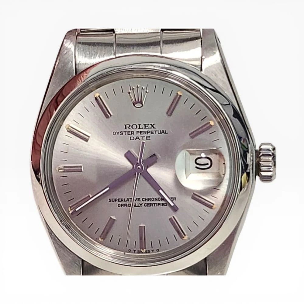 Rolex Date 34 mm Steel Oyster Silver Dial Automatic Watch 1500 Circa 1972: ROLEX DATE 34 MM STEEL OYSTER SILVER DIAL AUTOMATIC WATCH 1500 CIRCA 1972