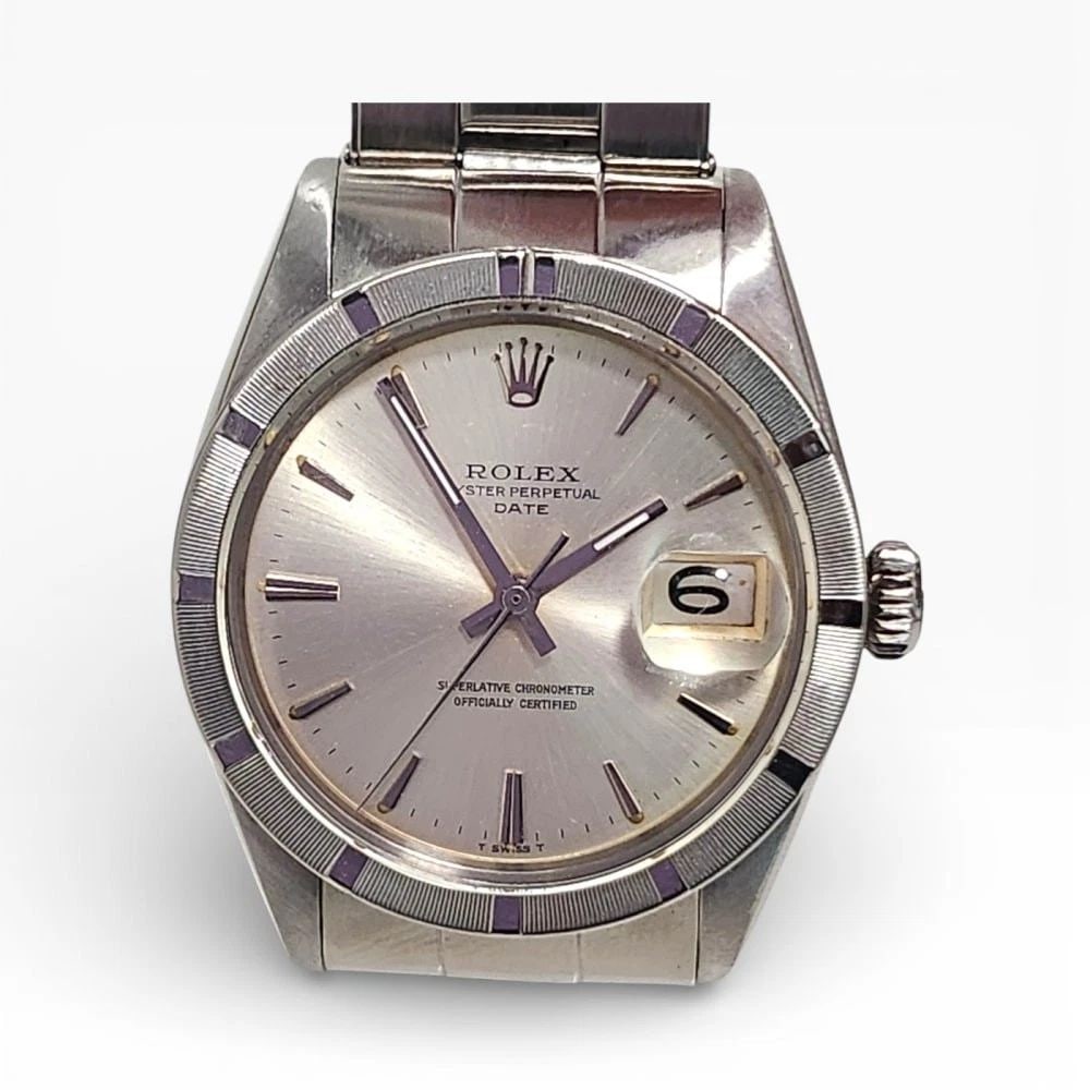 Rolex Date 34 mm Steel Silver Dial Oyster Automatic Watch 1501 Circa 1966: ROLEX DATE 34 MM STEEL SILVER DIAL OYSTER AUTOMATIC WATCH 1501 CIRCA 1966