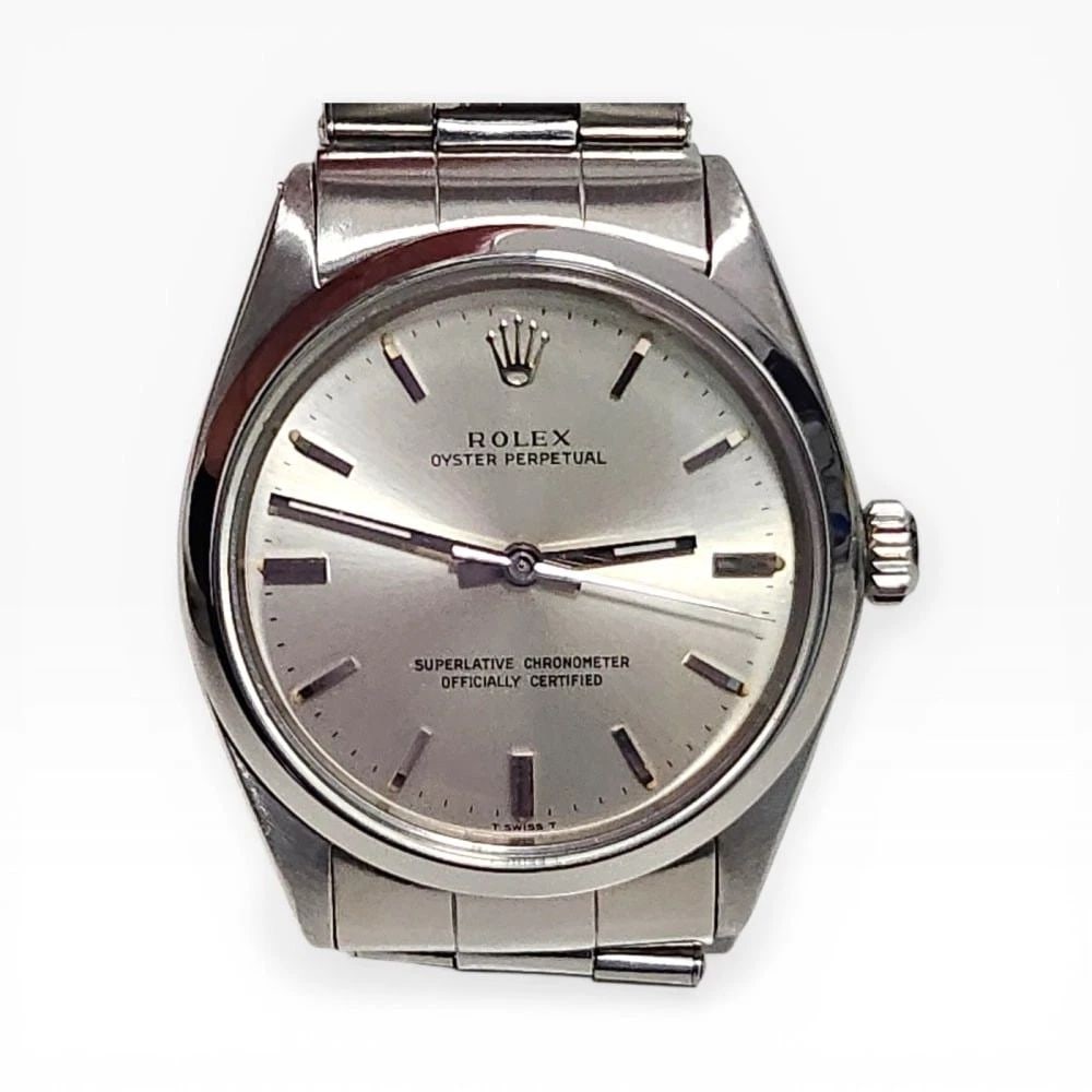 Rolex Oyster Perpetual 34 mm Steel Silver Dial Automatic Watch 1002 Circa 1967: ROLEX OYSTER PERPETUAL 34 MM STEEL SILVER DIAL AUTOMATIC WATCH 1002 CIRCA 1967