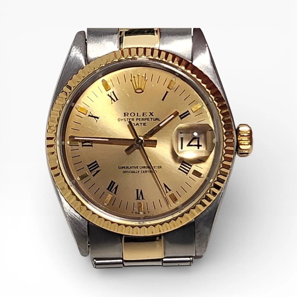 Rolex Date 34 mm Two Tone Champagne Oyster Automatic Watch 1501 Circa 1964: ROLEX DATE 34 MM TWO TONE CHAMPAGNE OYSTER AUTOMATIC WATCH 1501 CIRCA 1964