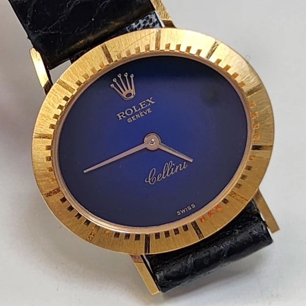 Rolex Cellini Classic Ladies 27 x 22 mm 18K Yellow Gold Blue Dial Watch 4051/21: ROLEX CELLINI CLASSIC LADIES 27 X 22 MM 18K YELLOW GOLD BLUE DIAL WATCH 4051/21