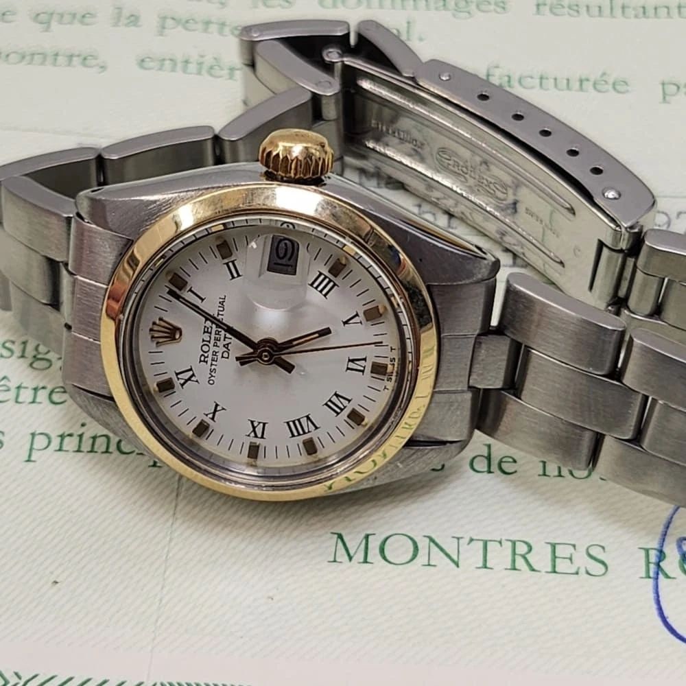 W/Papers 1979 Rolex Ladies Date 26 mm Two Tone White Roman Automatic Watch 6916: W/PAPERS 1979 ROLEX LADIES DATE 26 MM TWO TONE WHITE ROMAN AUTOMATIC WATCH 6916