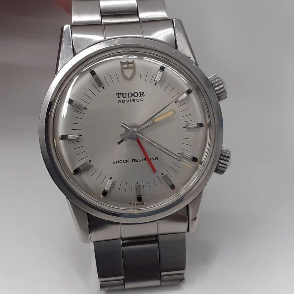 W/Service Papers Tudor Heritage Advisor Alarm 34 mm Steel Automatic Watch 10050: W/SERVICE PAPERS TUDOR HERITAGE ADVISOR ALARM 34 MM STEEL AUTOMATIC WATCH 10050
