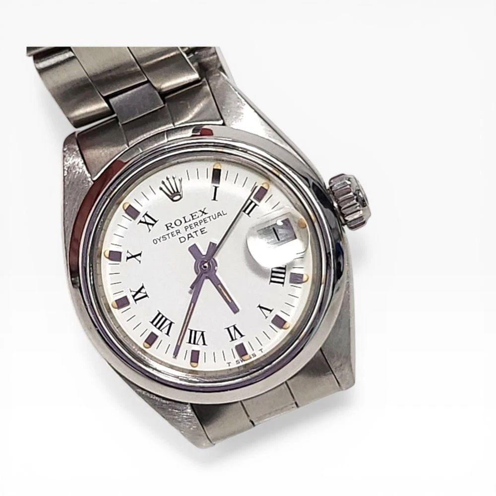 Rolex Ladies Date 26 mm Steel Oyster White Roman Automatic Watch 6916 Circa 1978: ROLEX LADIES DATE 26 MM STEEL OYSTER WHITE ROMAN AUTOMATIC WATCH 6916 CIRCA 1978