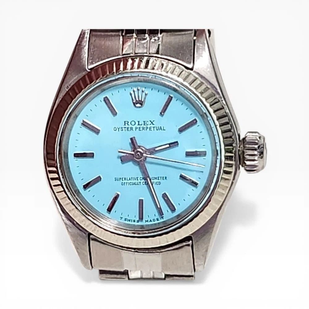 Rolex Oyster Perpetual Ladies 26 mm Blue Turquoise Dial Jubilee Steel Watch 6619 (1 of 2)