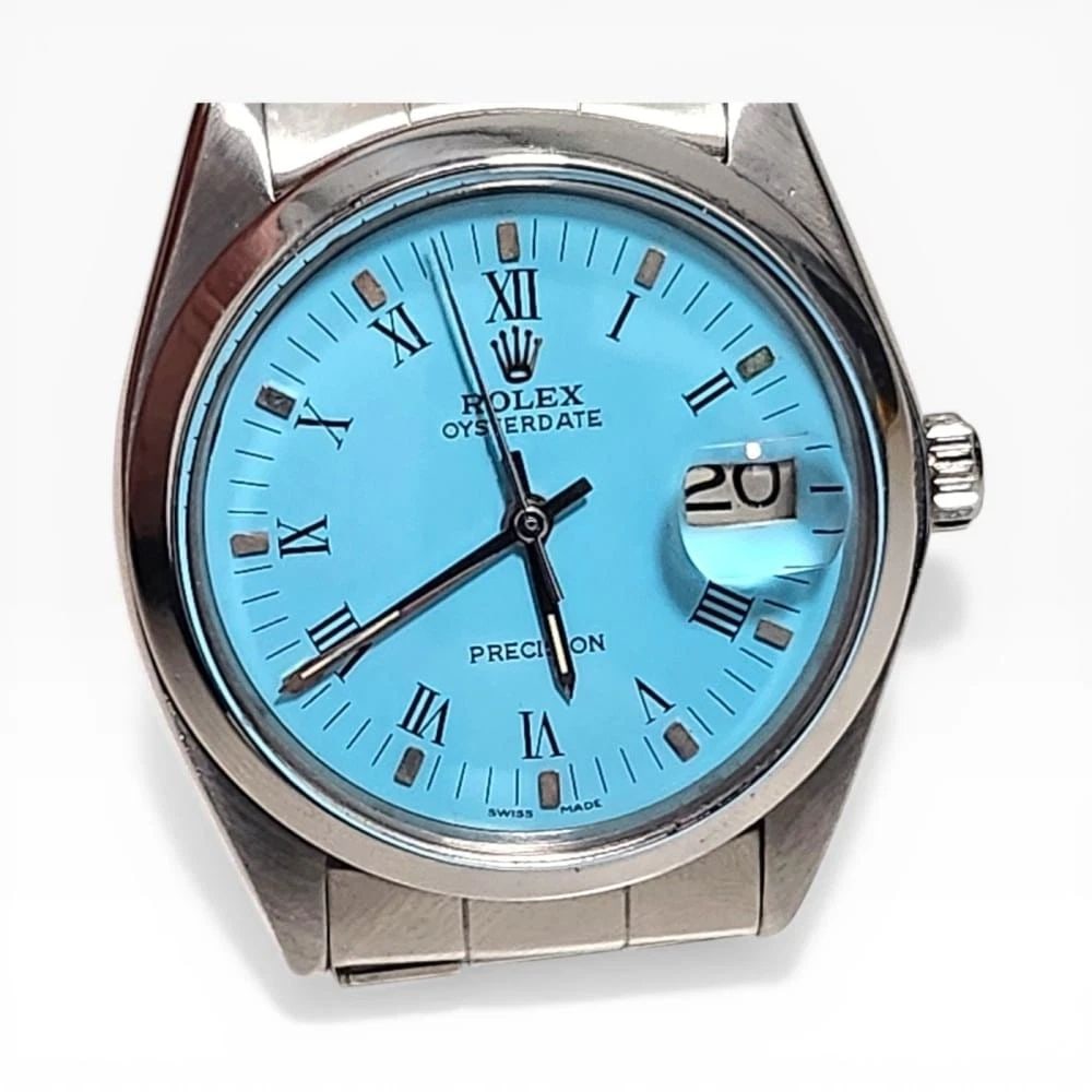 Rolex OysterDate Precision 34mm Blue Turquoise Dial Steel Manual Watch 6694 1972: ROLEX OYSTERDATE PRECISION 34MM BLUE TURQUOISE DIAL STEEL MANUAL WATCH 6694 1972