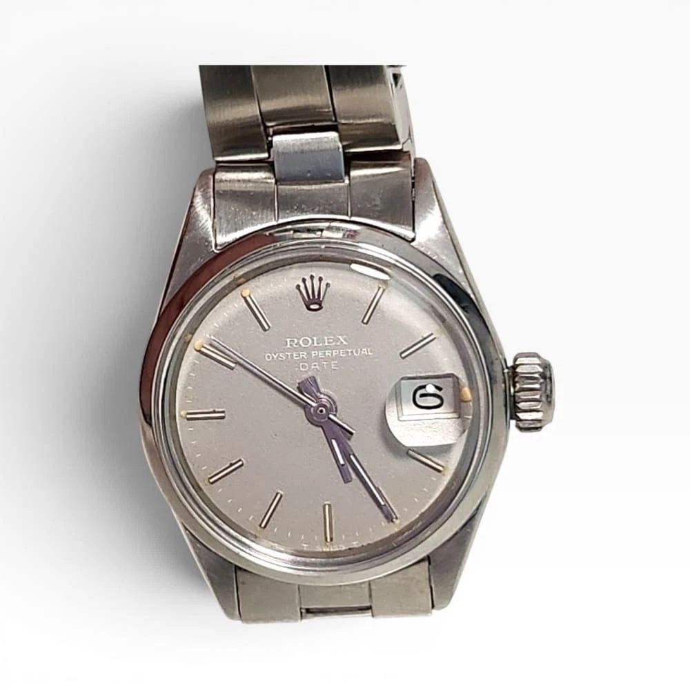 Rolex Ladies Date 26 mm Grey Dial Oyster Steel Automatic Watch 6516 Circa 1970: ROLEX LADIES DATE 26 MM GREY DIAL OYSTER STEEL AUTOMATIC WATCH 6516 CIRCA 1970
