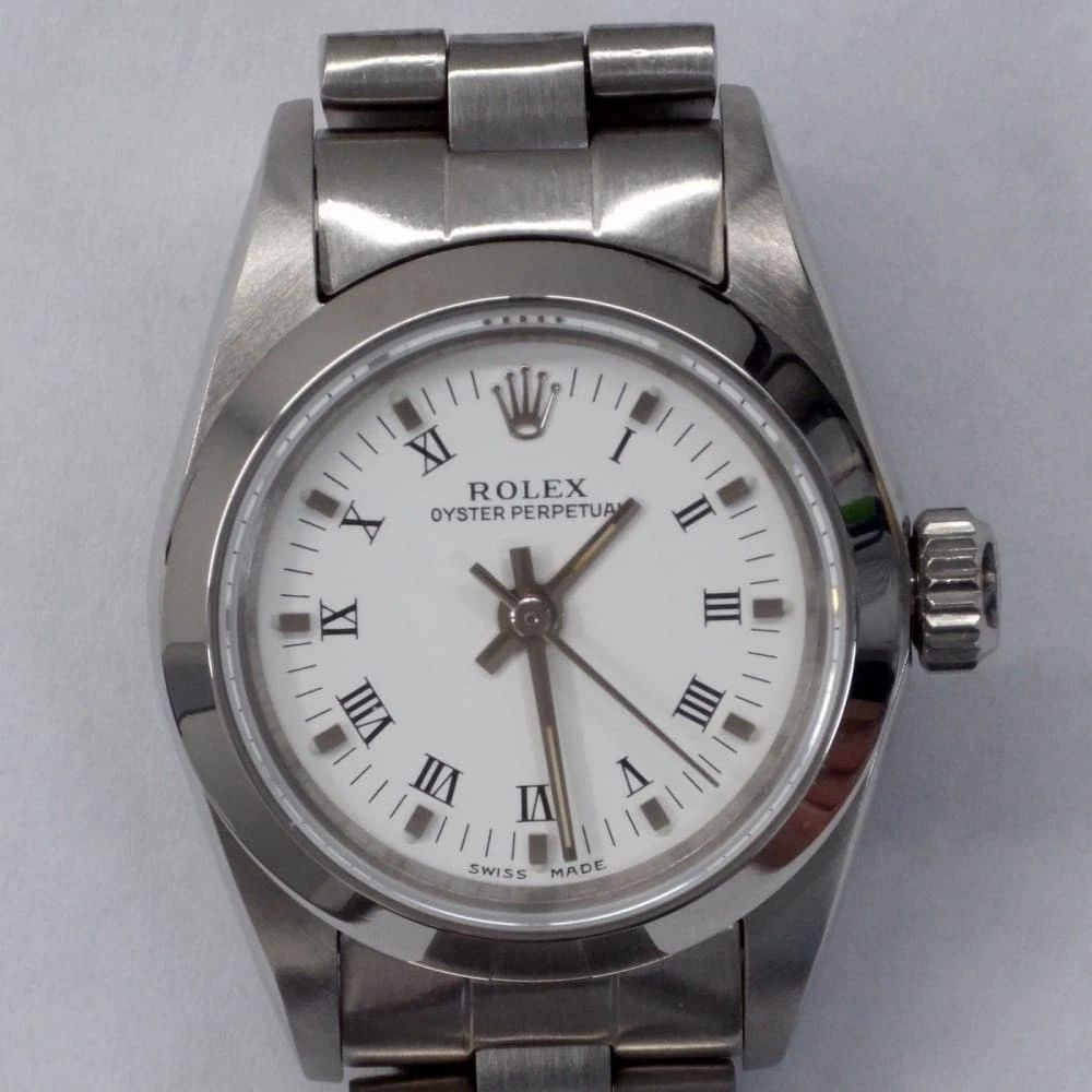 Rolex Oyster Perpetual Ladies 26 mm Steel White Roman Watch 67180 E Series 1990 (1 of 2)