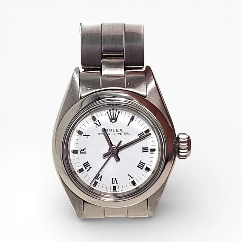 Rolex Oyster Perpetual Ladies 26 mm Steel White Roman Watch 6719 Circa 1978: ROLEX OYSTER PERPETUAL LADIES 26 MM STEEL WHITE ROMAN WATCH 6719 CIRCA 1978