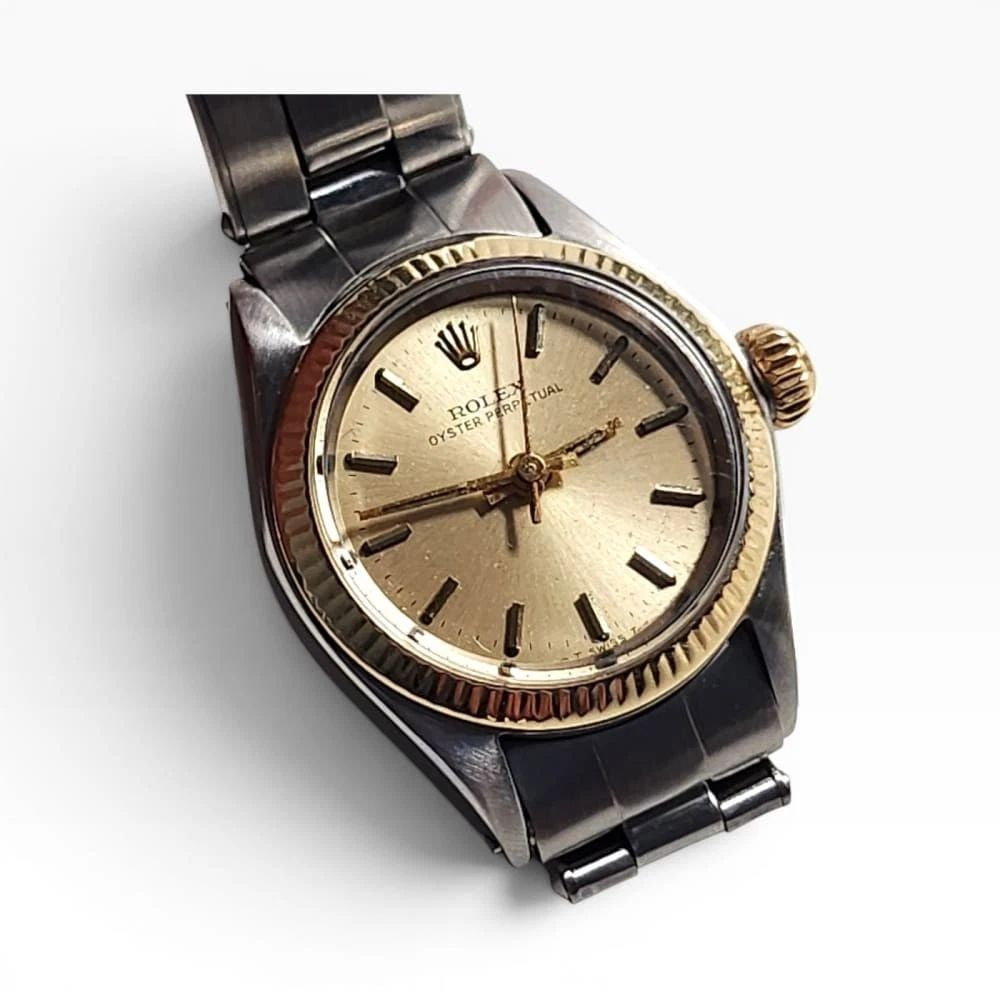 Rolex Oyster Perpetual Ladies 26 mm Two Tone Champagne Watch 6619 Circa 1967: ROLEX OYSTER PERPETUAL LADIES 26 MM TWO TONE CHAMPAGNE WATCH 6619 CIRCA 1967