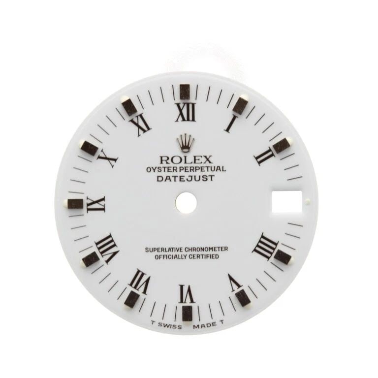 WHITE ROLEX MIDSIZE DATEJUST DIAL WITH ROMAN NUMERALS: WHITE ROLEX MIDSIZE DATEJUST DIAL WITH ROMAN NUMERALS