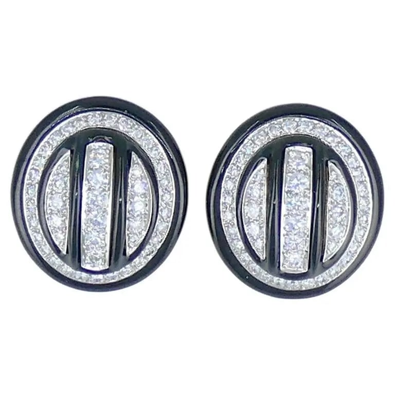 DAVID WEBB ENAMEL EARRINGS 18K GOLD PLATINUM DIAMOND VINTAGE ESTATE JEWELRY (1 of 2)