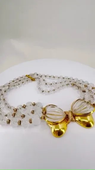 VINTAGE BOUCHERON NECKLACE ROCK CRYSTAL DIAMOND 18K GOLD FRENCH ESTATE JEWELRY: VINTAGE BOUCHERON NECKLACE ROCK CRYSTAL DIAMOND 18K GOLD FRENCH ESTATE JEWELRY BOUCHERON 18 karat Yellow Gold Diamond Rock Crystal Necklace Stunning three-strand necklace with a bow in the center made