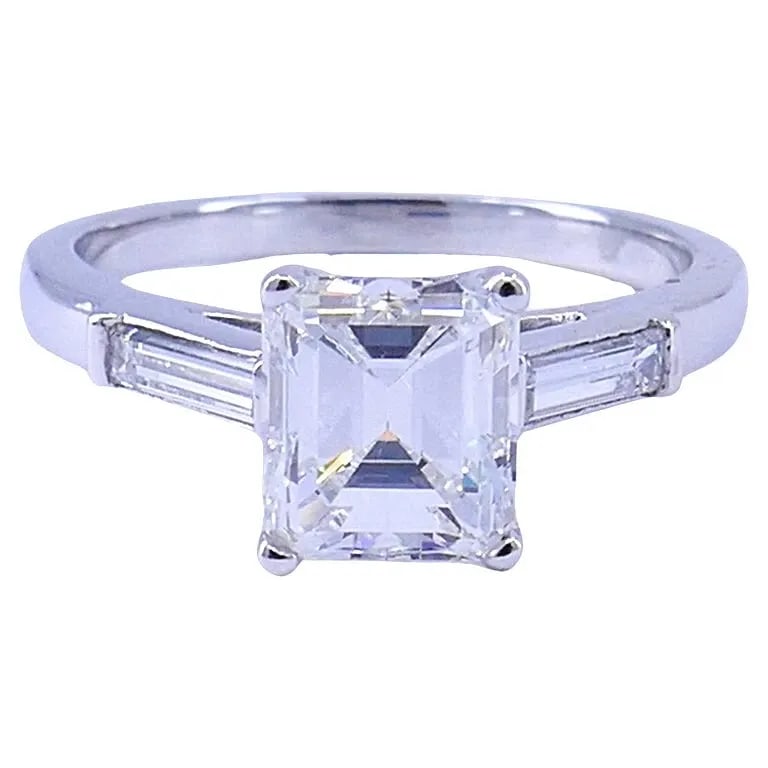 1.27-CT EMERALD CUT E VS2 GIA DIAMOND PLATINUM SOLITAIRE RING ESTATE JEWELRY (1 of 2)