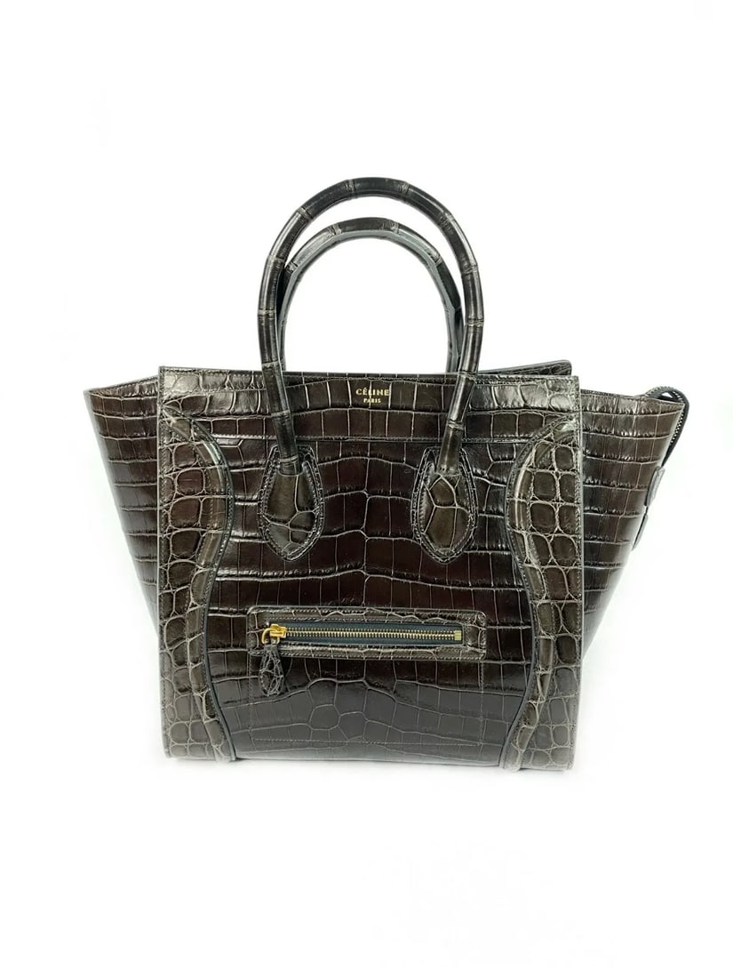CELINE BROWN CROCODILE MEDIUM PHANTOM LUGGAGE TOTE BAG, RETAILED AT $37500 (1 of 2)