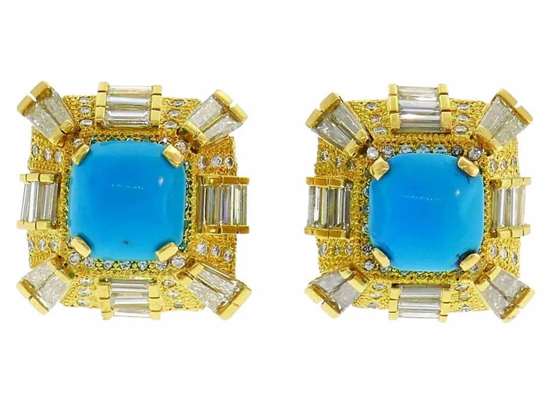 TURQUOISE DIAMOND YELLOW GOLD EARRINGS (1 of 1)