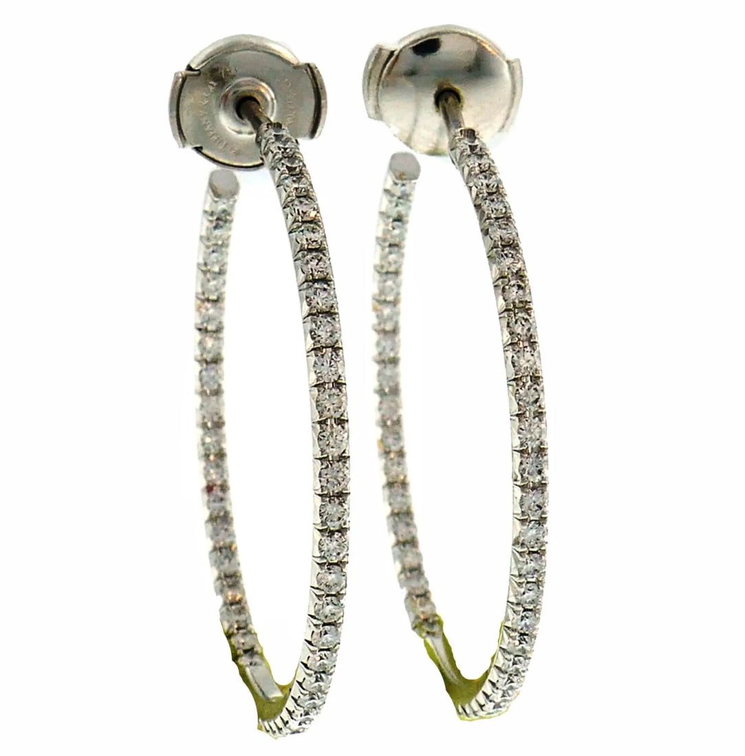 TIFFANY & CO. DIAMOND WHITE GOLD HOOP EARRINGS: TIFFANY & CO. DIAMOND WHITE GOLD HOOP EARRINGS TIFFANY & Co. Diamond 18 karat White Gold Hoop EARRINGS Timeless and wearable hoop earrings that are a "Must Have" in every woman jewelry collection. Cre