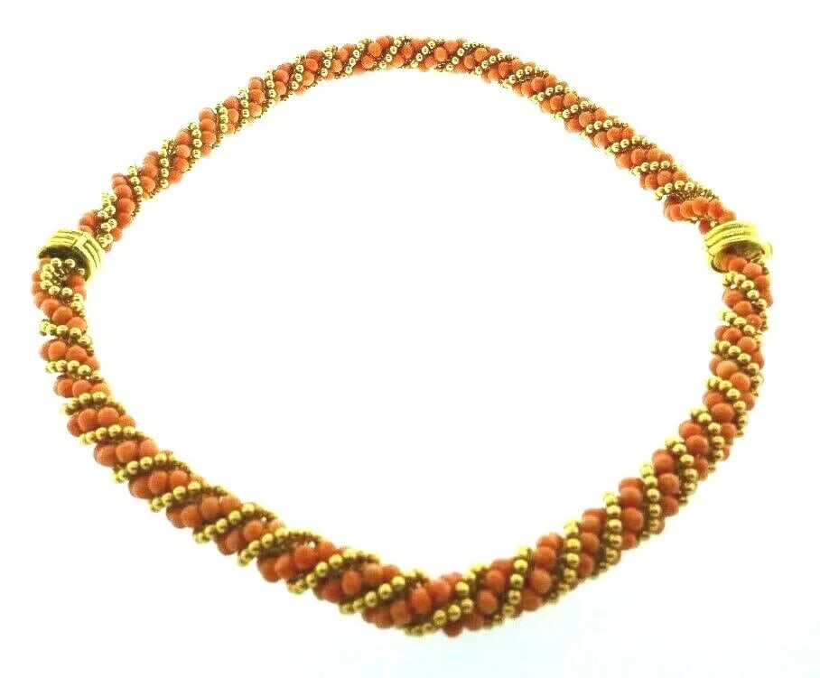 VINTAGE 18K YELLOW GOLD & CORAL BEAD TWO BRACELETS / NECKLACE VINTAGE CIRCA 1950: VINTAGE 18K YELLOW GOLD & CORAL BEAD TWO BRACELETS / NECKLACE VINTAGE CIRCA 1950 Vintage 18k Yellow Gold & Coral Bead Two Bracelets / Necklace Circa 1950s This is a must for a collector. The weight is