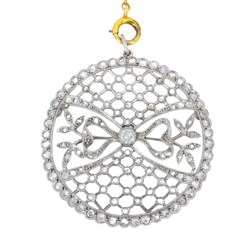 EDWARDIAN PLATINUM FILIGREE PENDANT NECKLACE DIAMONDS 14K GOLD CHAIN ART DECO (1 of 2)