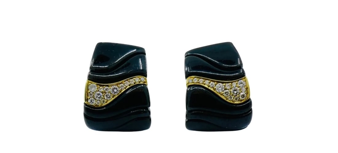 MARINA B VINTAGE BLACK ENAMEL EARRINGS DIAMOND 18K GOLD (1 of 2)