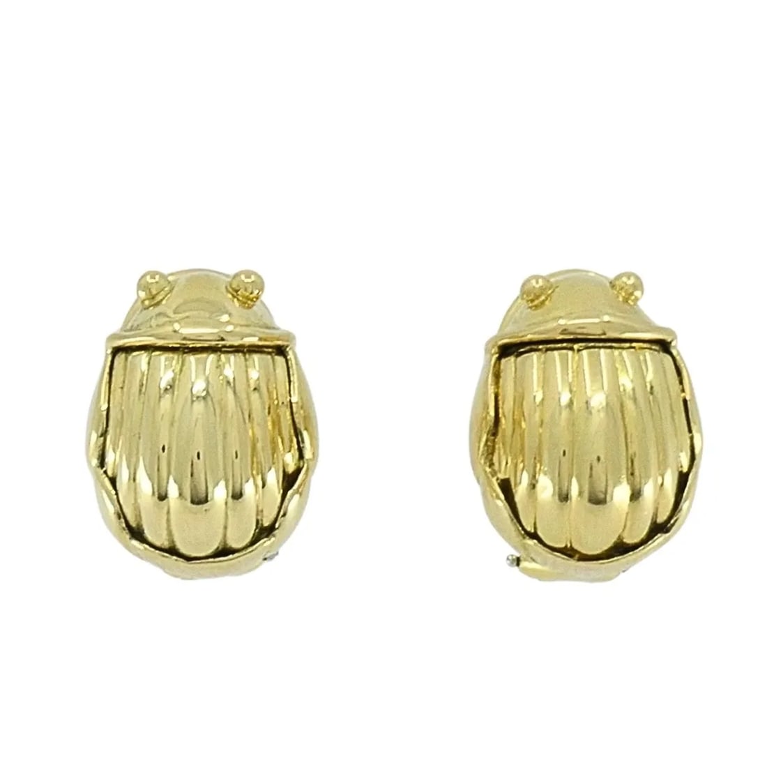 TIFFANY & CO. 18K YELLOW GOLD SCARAB EARRINGS, CIRCA 1993: Tiffany & Co. 18k Yellow Gold Scarab Earrings, Circa 1993 ES AAOO Product details: Designer: Tiffany & Co. Circa: 1993 Materials: 18K Yellow Gold Weight: 9.8 Grams Measurement: 7/16" x 5/8" Hallmarks: