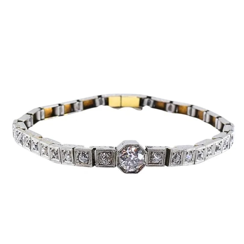 VINTAGE 14K WHITE GOLD DIAMOND BRACELET ESTATE JEWELRY (1 of 2)