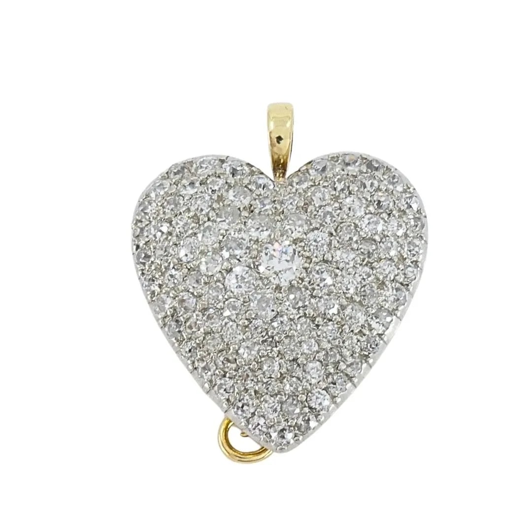 CARTIER 18K GOLD PAVÉ DIAMOND HEART BROOCH-PENDANT: Cartier 18k Gold Pavé Diamond Heart Brooch-Pendant ES UTOO Product details: Designer: Cartier Materials: 18k Gold Weight: 7.4 Grams Gemstone: Diamonds Measurement: 7/8" x 7/8" Hallmarks: Cartier ITEM