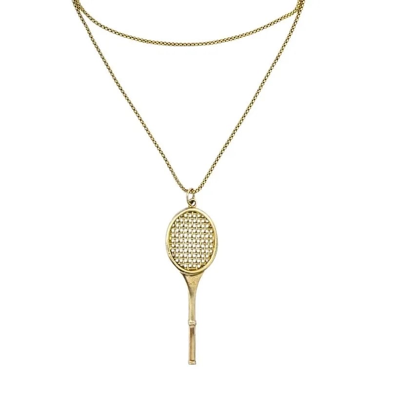 VINTAGE CARTIER 14K GOLD TENNIS RACKET PENDANT & 14K CHAIN (UNSIGNED) NECKLACE: VINTAGE CARTIER 14K GOLD TENNIS RACKET PENDANT & 14K CHAIN (UNSIGNED) NECKLACE DESIGNER: Cartier CIRCA: Late 20th Century MATERIALS: 14k Gold WEIGHT: Pendant - 14.1 Grams, Chain - 6.2 Grams MEASUREMEN