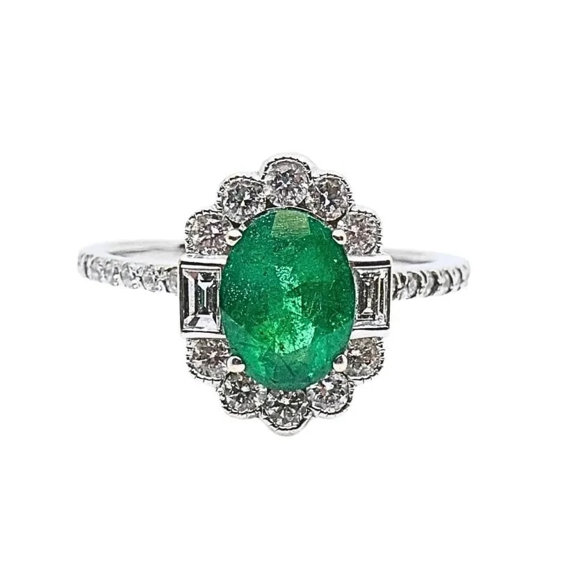 EMERALD RING 14K GOLD DIAMOND CLUSTER RING (1 of 2)
