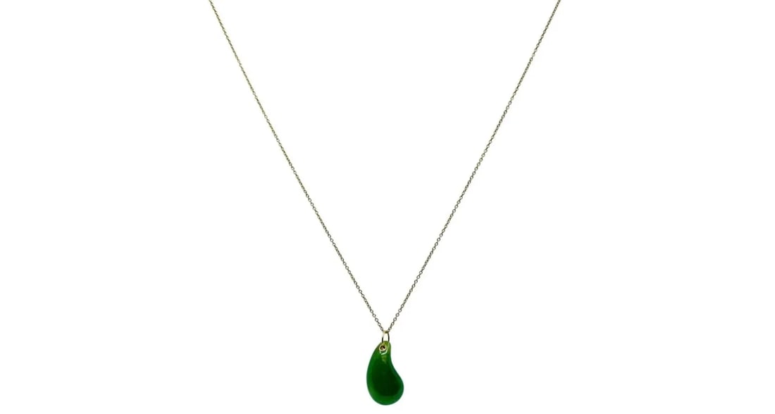 ELSA PERETTI FOR TIFFANY & CO. TEARDROP JADE PENDANT GOLD NECKLACE (1 of 2)