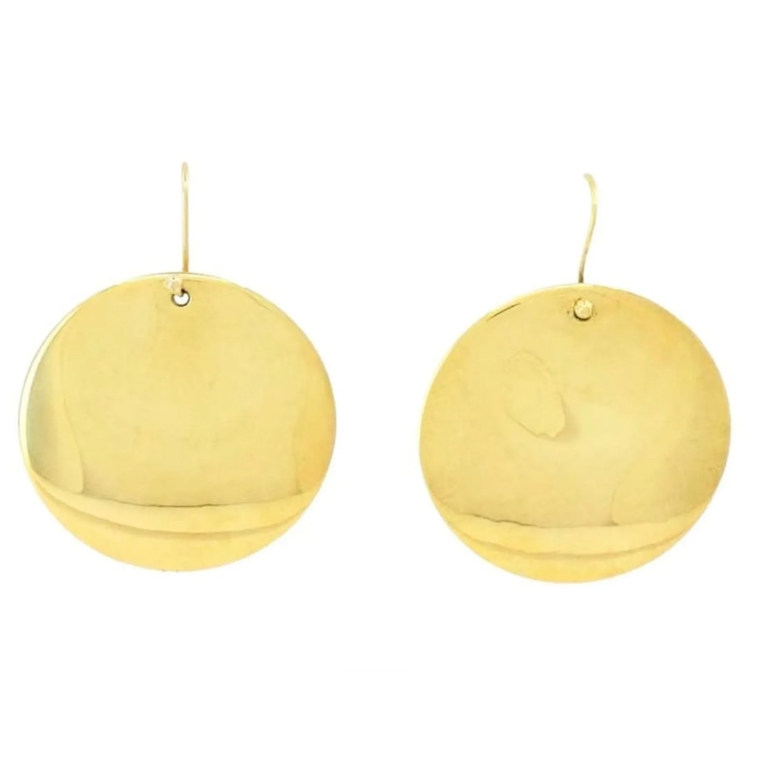 TIFFANY & CO. ELSA PERETTI 18K GOLD LARGE ROUND DISC EARRINGS: TIFFANY & CO. ELSA PERETTI 18K GOLD LARGE ROUND DISC EARRINGS KL JTTO A pair of iconic Tiffany & Co. by Elsa Peretti Round earrings made of 18 karat gold. As a larger (30 mm vs 24 mm) version of the c