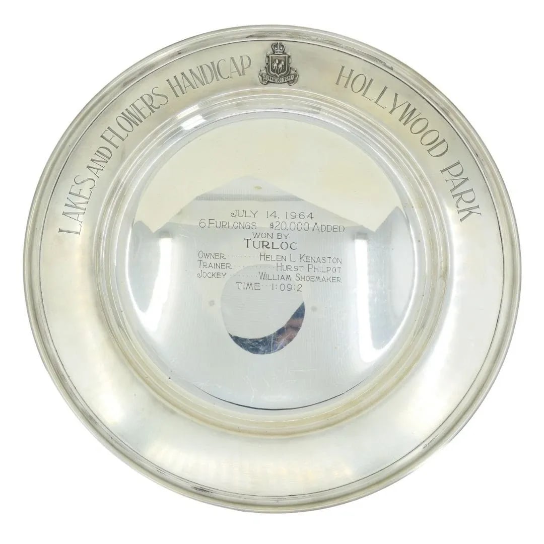 1964 STERLING SILVER LAKES AND FLOWERS HANDICAP HOLLYWOOD PARK TROPHY PLATE (1 of 2)
