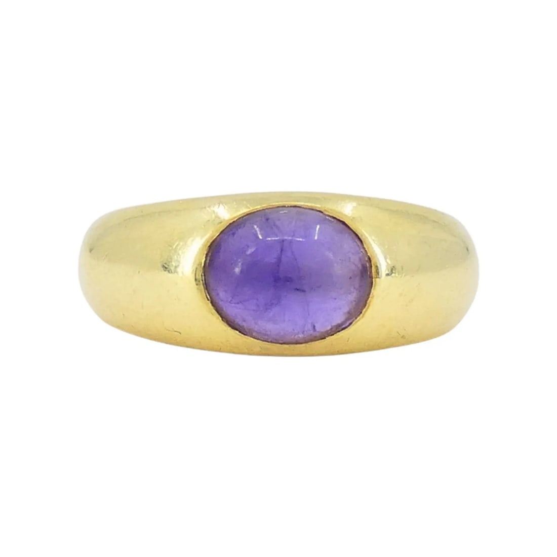 VINTAGE TIFFANY & CO. 18K GOLD CABOCHON AMETHYST RING: VINTAGE TIFFANY & CO. 18K GOLD CABOCHON AMETHYST RING KL JATO This vintage Tiffany & Co. cabochon amethyst ring is crafted in 18k yellow gold and stamped Tiffany & Co., 750, Italy. Dating to the 1980s