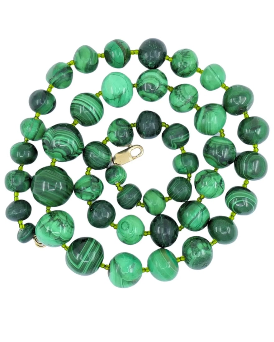 VINTAGE MALACHITE NECKLACE 14K GOLD CLASP (1 of 2)