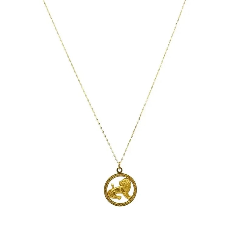 VINTAGE LEO ZODIAC 18K GOLD PENDANT 14K GOLD CHAIN NECKLACE: VINTAGE LEO ZODIAC 18K GOLD PENDANT 14K GOLD CHAIN NECKLACE Product details: DESIGNER: Unknown CIRCA: Late 20th Century MATERIALS: 14K Yellow Gold Chain, 18K Yellow Gold Pendant WEIGHT: 4.2 Grams MEAS