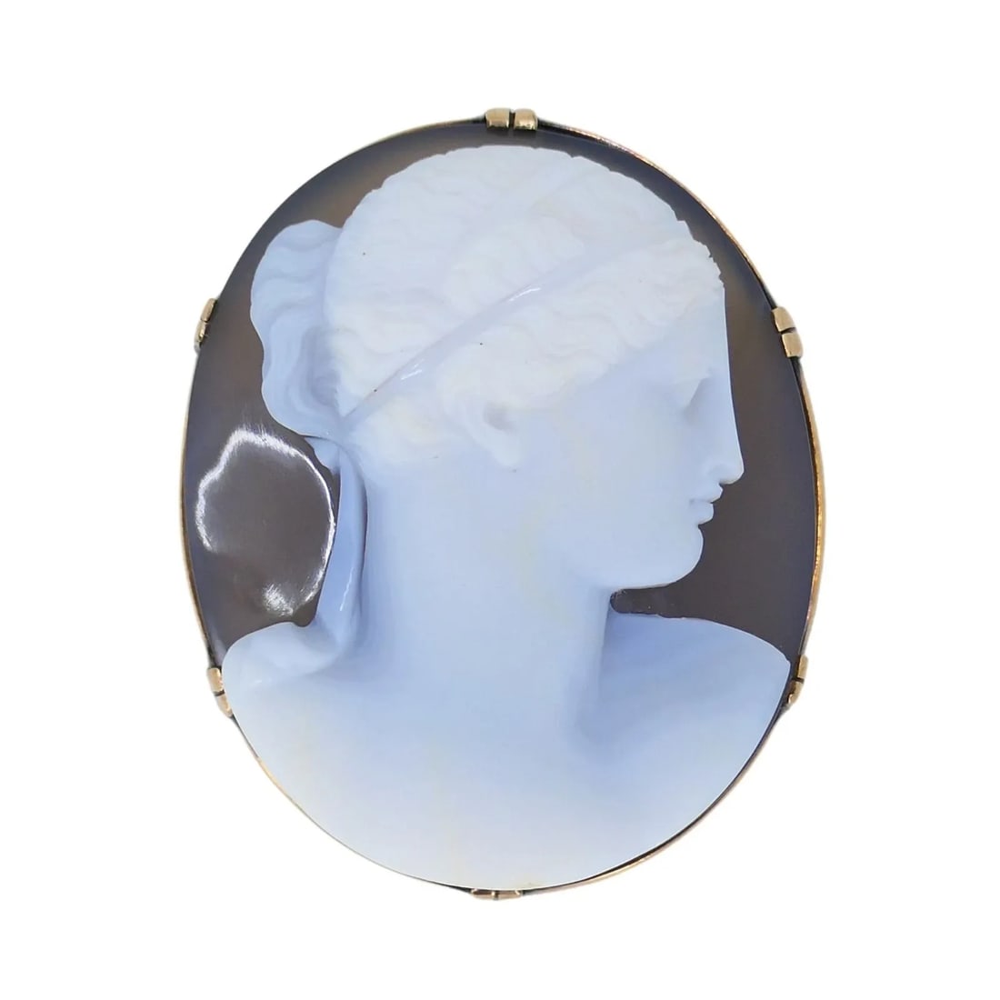 ANTIQUE 10K GOLD HARDSTONE AGATE CAMEO BROOCH PIN (1 of 1)