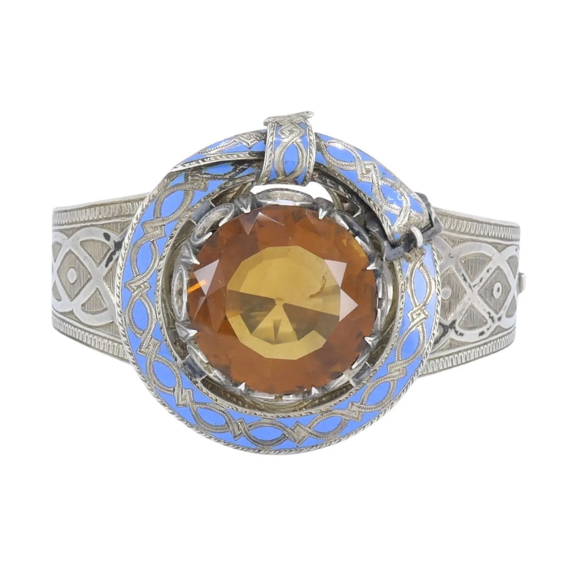ANTIQUE VICTORIAN MACKAY SCOTTISH SILVER BLUE ENAMEL CITRINE HINGED BRACELET: Antique Victorian Mackay Scottish Silver Blue Enamel Citrine Hinged Bracelet KL ITO This J.G. Mackay silver enamel citrine bracelet reflects late 19th to early 20th century Scottish craftsmanship, com