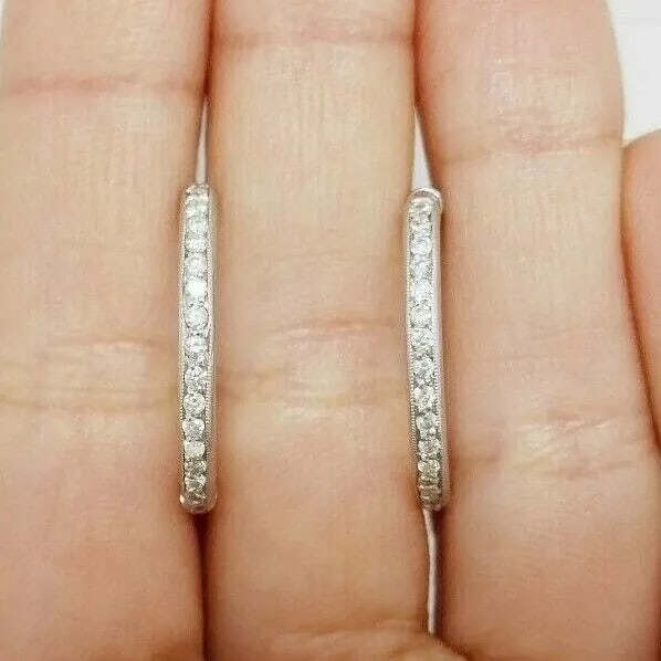 18K WHITE GOLD DIAMOND HOOP EARRINGS (1 of 2)