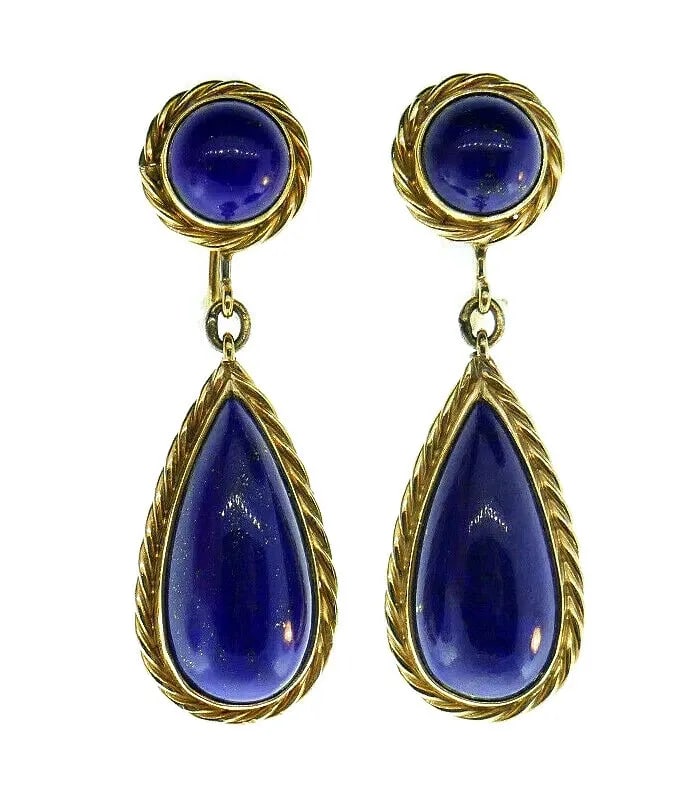 VINTAGE 14K YELLOW GOLD LAPIS DROP EARRINGS (1 of 2)