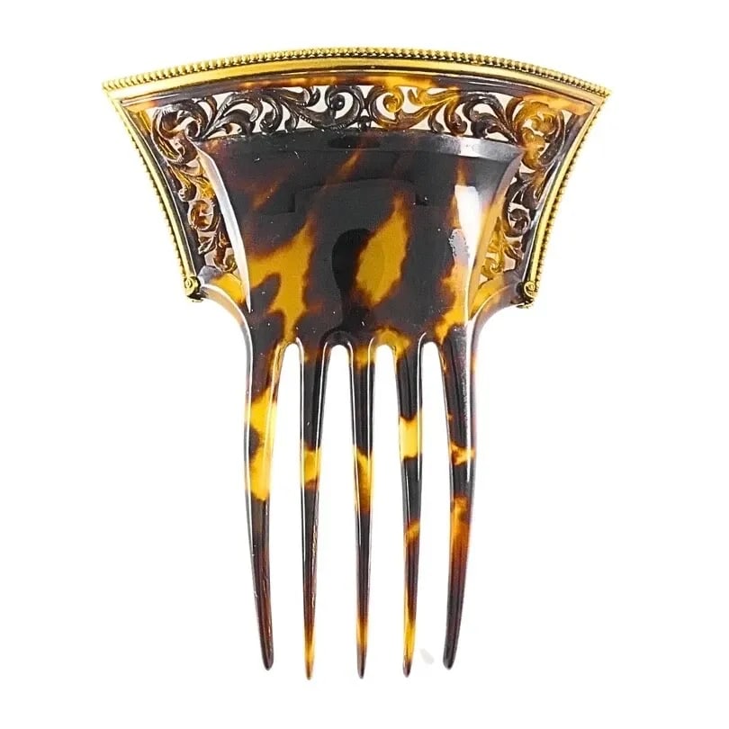 VICTORIAN FAUX TORTOISESHELL 14K GOLD HAIRCOMB (1 of 1)