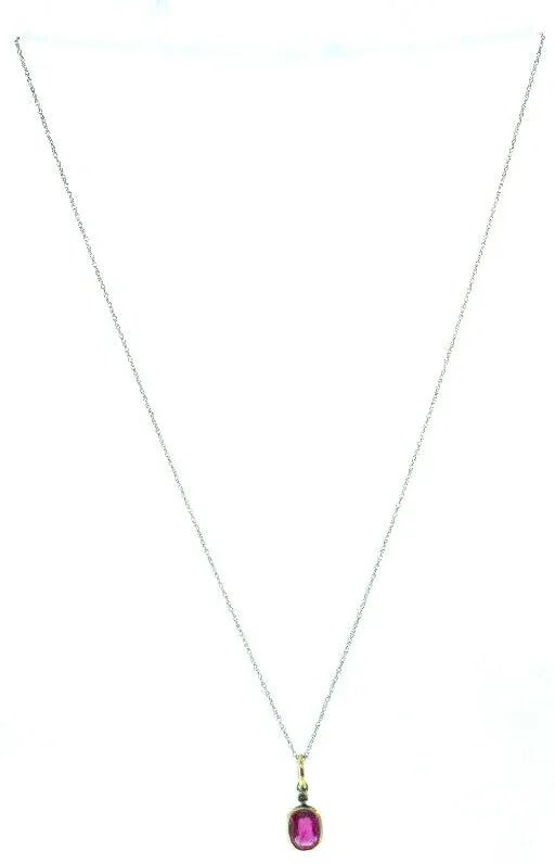 14K YELLOW GOLD SYNTHETIC RUBY WHITE GOLD CHAIN NECKLACE (1 of 1)