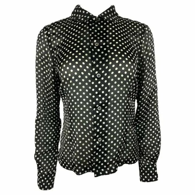 COMME DES GARCONS BLACK AND WHITE POLKA DOT BLOUSE TOP, SIZE SMALL (1 of 2)