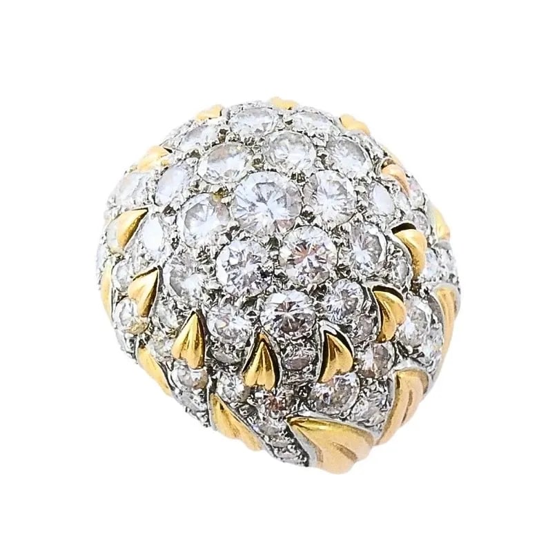 VINTAGE 14K GOLD DIAMOND COCKTAIL FLORAL DOME RING: VINTAGE 14K GOLD DIAMOND COCKTAIL FLORAL DOME RING CIRCA: 1970s MATERIALS: 14k Gold GEMSTONE: Diamond WEIGHT: 16.2 Grams MEASUREMENTS: Top Diameter - 13/16" Height - 9/16" RING SIZE: 6 - 6.25 ITEM DET