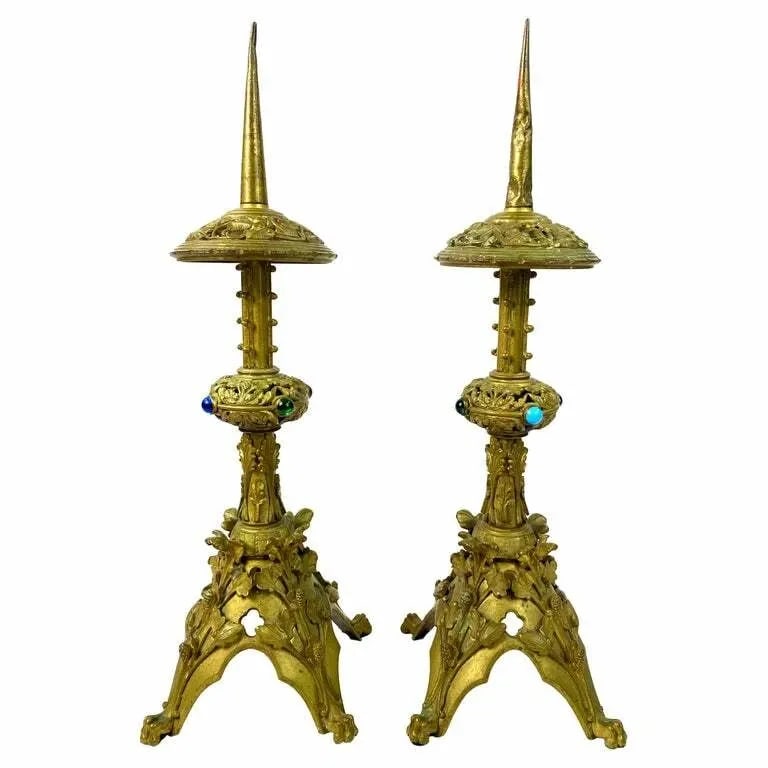 1930'S BRONZE AND GLASS PAIR OF CANDLESTICKS (1 of 2)