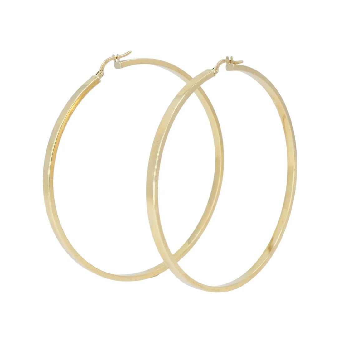 VINTAGE ITALIAN 14K GOLD HOOP EARRINGS, LATE 20TH CENTURY: VINTAGE ITALIAN 14K GOLD HOOP EARRINGS, LATE 20TH CENTURY KL EOO These Italian 14k gold hoop earrings feature a classic large hoop design crafted with a smooth tubular profile. The hoops are formed in