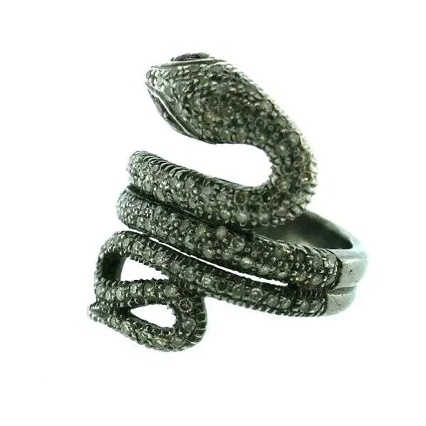 TRENDY SILVER, DIAMOND & RUBY SNAKE RING MODERN - 2