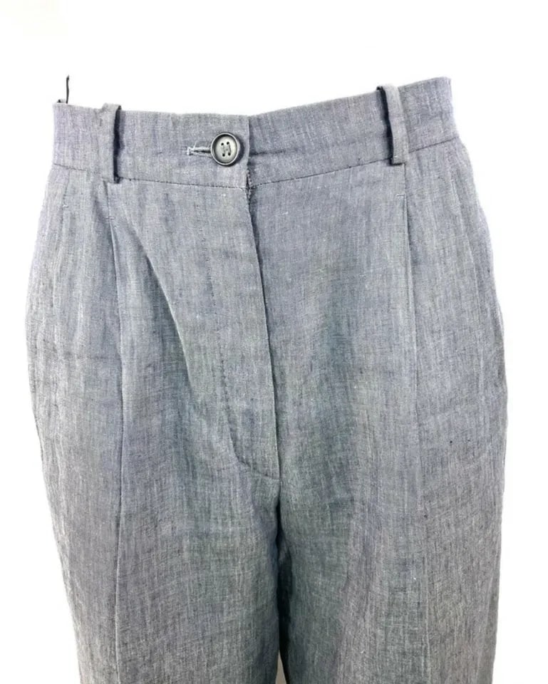 HERMES PARIS BLUE LINEN STRAIGHT TROUSERS PANTS SIZE 38: HERMES PARIS BLUE LINEN STRAIGHT TROUSERS PANTS SIZE 38 HERMES PARIS BLUE LINEN STRAIGHT TROUSERS PANTS SIZE 38 Size 38 100% linen Straight, loose fit The width of the pant is 12.5" One pocket on each
